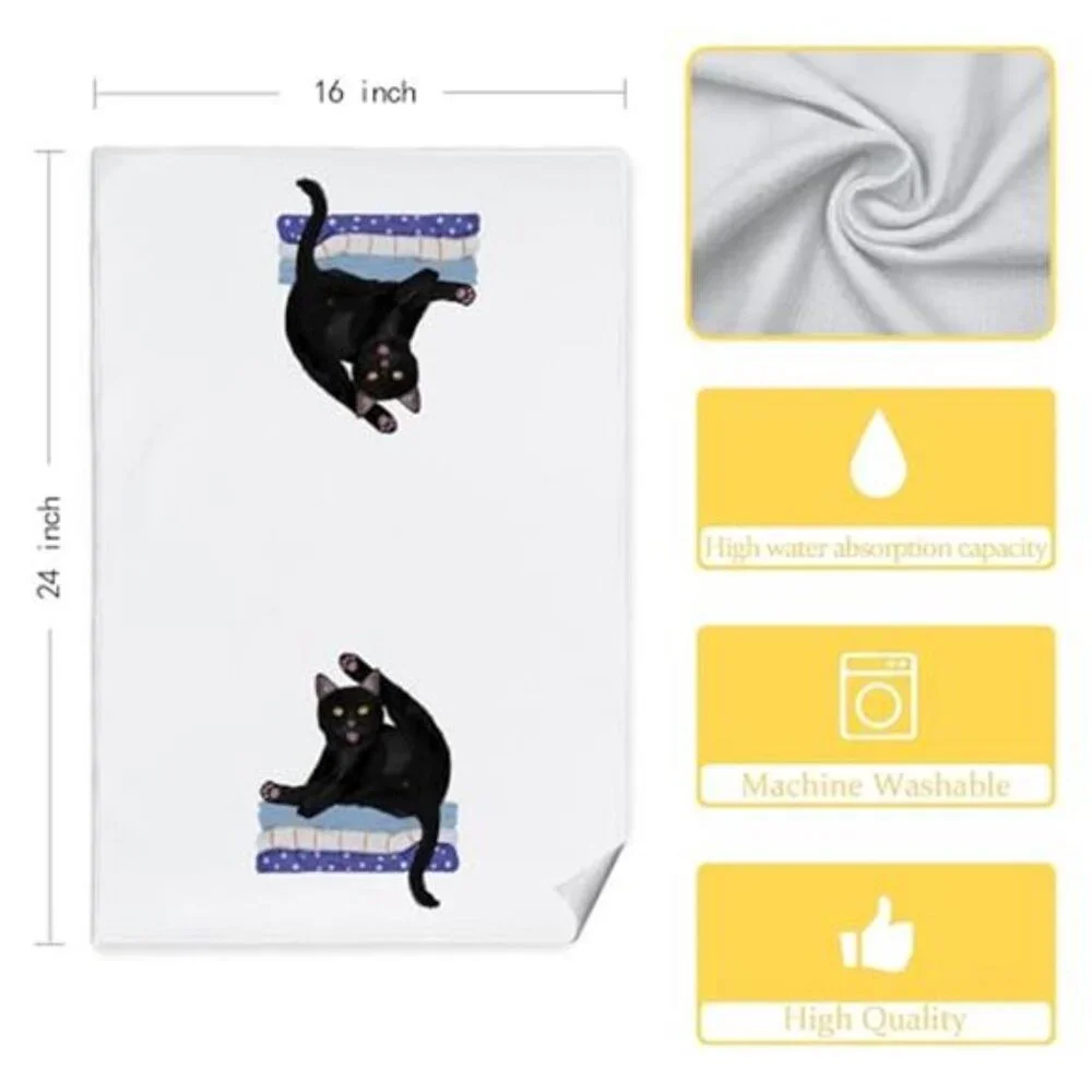 Black Cat Hand Towels for Bathroom Set of 4 - Cat Hand Towels for Cat Lovers